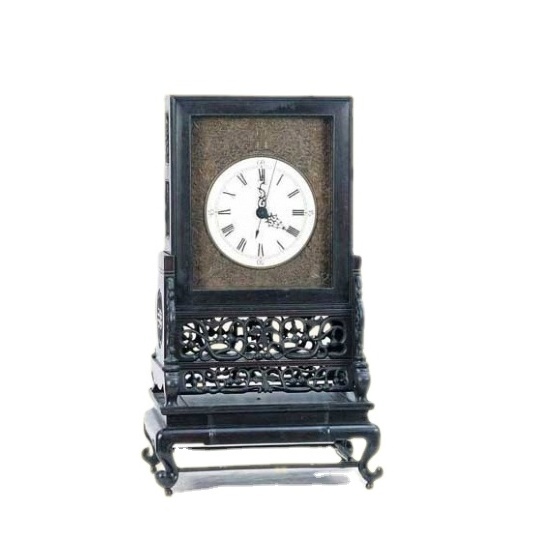 Chinese Floral Handcrafted Rosewood Case Porcelain Chapter Engraved CopperDial Carved 7Days Repeater Alarm Chiming Bracket Clock