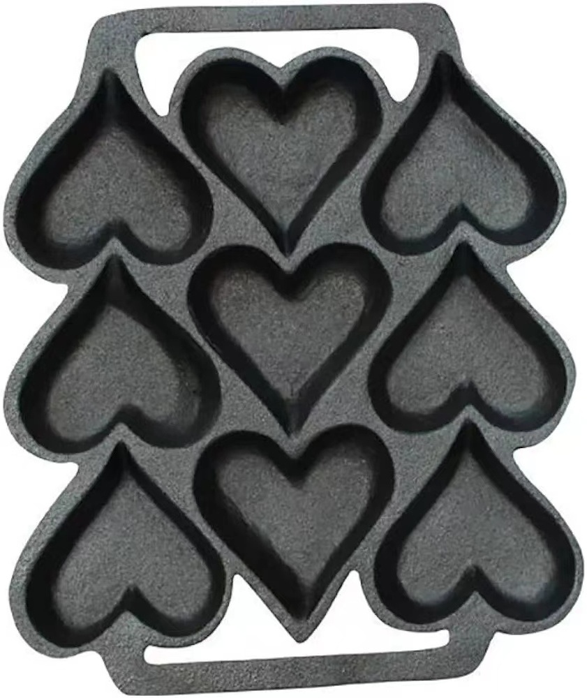 Cast Iron Heart Shaped Cake Cookie Candy Mold Corn Muffin Baking Pan cookware bakeware 9 moulds pot Danish Stuffed Pancake