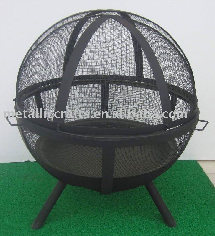 Round steel wood burning fire pit with mesh spark screen heavy duty outdoor firepit bowl for garden bonfire camping picnic