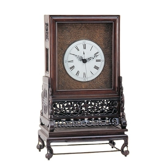 Chinese Handcrafted Rosewood Case Porcelain Chapter Engraved Copper Dial Carved 7 Days Repeater Alarm Chiming Bracket Clock