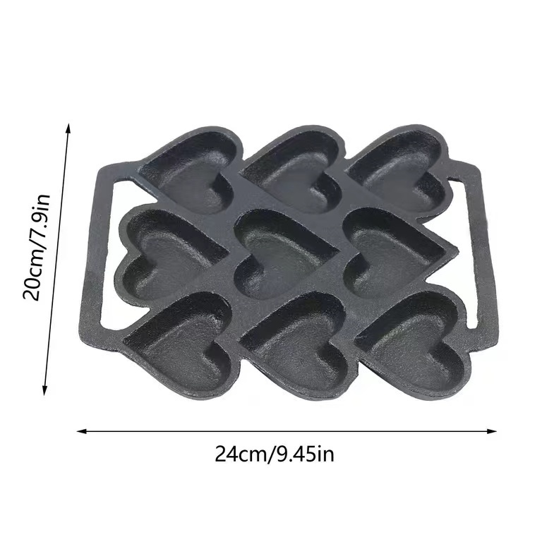 Cast Iron Heart Shaped Cake Cookie Candy Mold Corn Muffin Baking Pan cookware bakeware 9 moulds pot Danish Stuffed Pancake