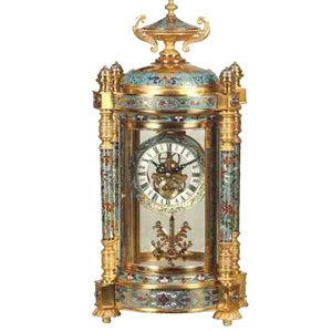 Brass Antique Gilt  French  15 Days Mechanical  Floral Chinese Cloisonne Champleve  Enamel Table/Desk Clock Powered By Battery