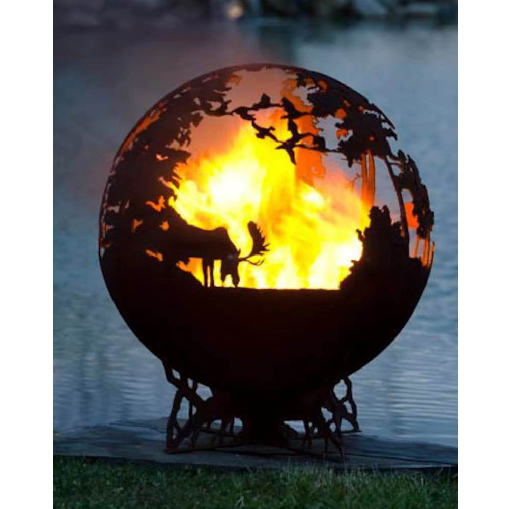 Deer Pinehurst Steel Outdoor Fire Pit Fire Globe Patio back yard Hand Cut Steel Deer Firepit Sphere Garden Fire Bowl