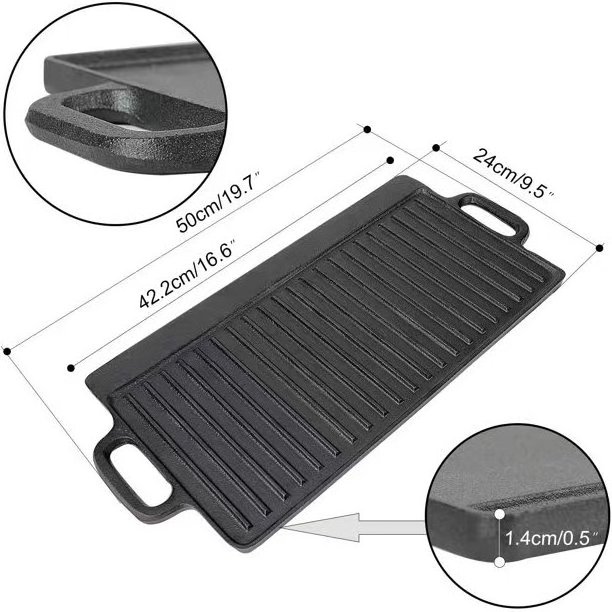 2-in-1 Pre-Seasoned Cast Iron Reversible Grill/Griddle Pan with Easy Grip Handles Cookware for Gas Stovetop and Campfire