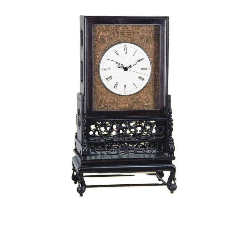 Chinese Handcrafted Rosewood Case Porcelain Chapter Engraved Copper Dial Carved 7 Days Repeater Alarm Chiming Bracket Clock