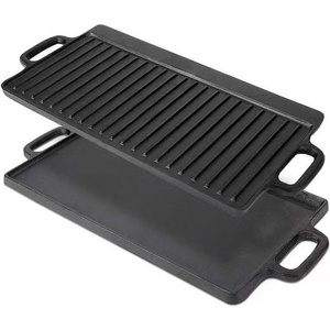 2-in-1 Pre-Seasoned Cast Iron Reversible Grill/Griddle Pan with Easy Grip Handles Cookware for Gas Stovetop and Campfire