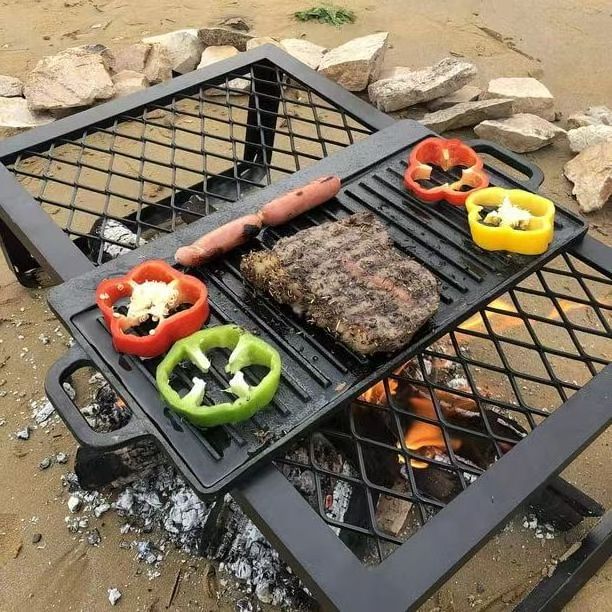 2-in-1 Pre-Seasoned Cast Iron Reversible Grill/Griddle Pan with Easy Grip Handles Cookware for Gas Stovetop and Campfire