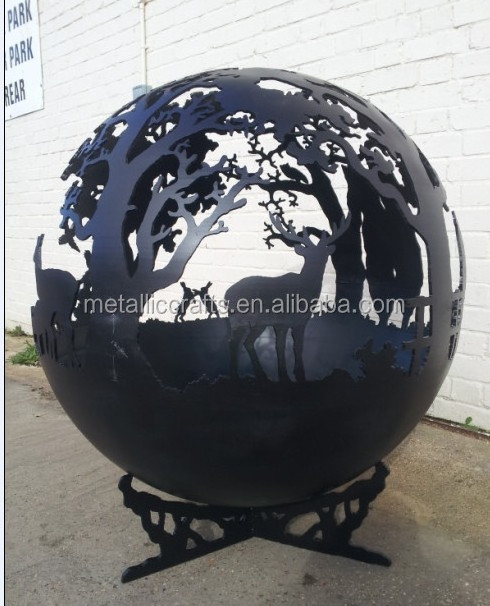 Deer Pinehurst Steel Outdoor Fire Pit Fire Globe Patio back yard Hand Cut Steel Deer Firepit Sphere Garden Fire Bowl