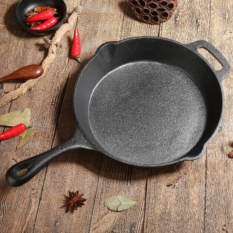 Cast Iron Round Deep Grill Frying Pan with side Handles Griddle BBQ Cookware pre-seasoned Skillet