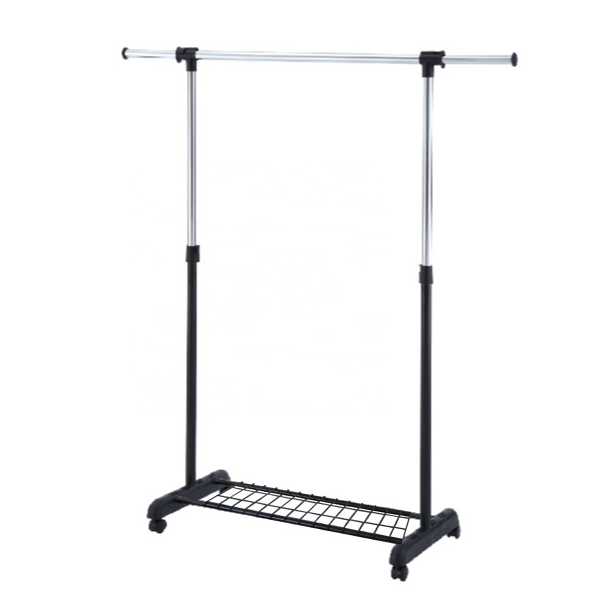 Adjustable Single Telescopic Pole Metal Garment Rack Cloth drying Hanger with shelf