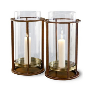 Hurricane leather metal and glass pillar hurricane lantern with led light Outdoor, indoor decor living room home decor Gift