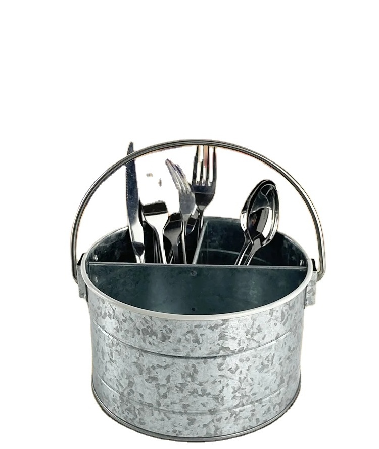 Galvanized Metal Living organizer Kitchen Utensil Desktop Severing Caddy