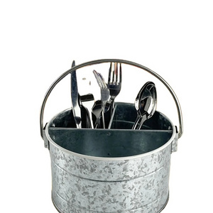 Galvanized Metal Living organizer Kitchen Utensil Desktop Severing Caddy