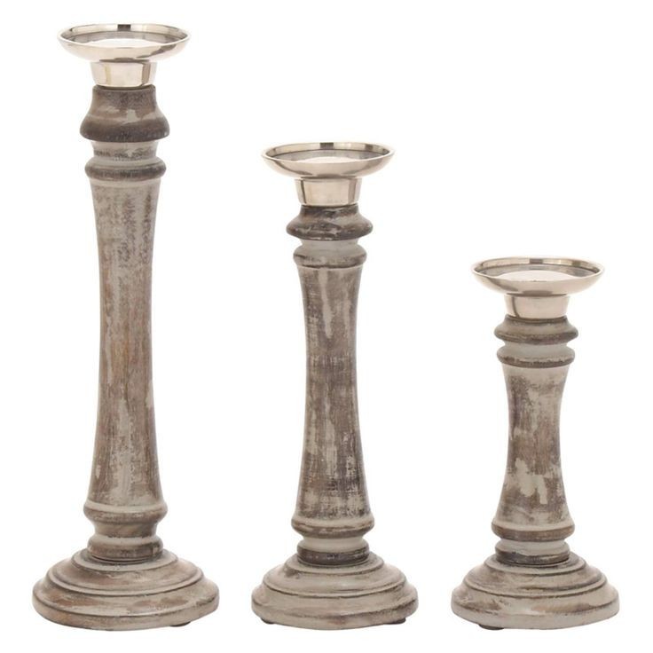 Wooden candle holder set white wash wooden candle stand set of three wooden candle holder