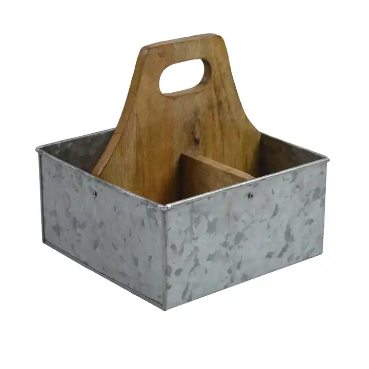 Galvanized Metal Living organizer Kitchen Utensil Desktop Severing Caddy