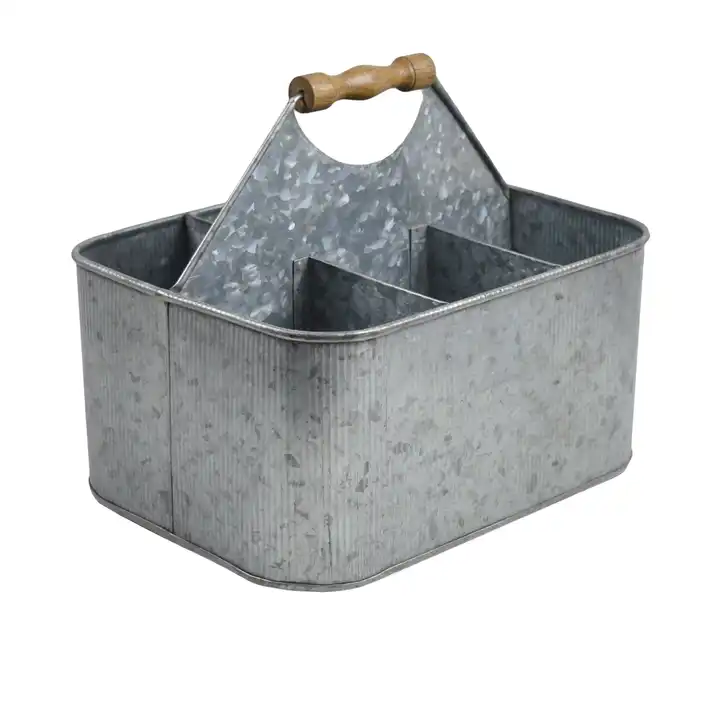 Galvanized Metal Living organizer Kitchen Utensil Desktop Severing Caddy