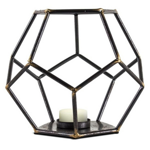 Pentagon Tea Light Candle Holder Gold Antique Geometric Style Gold black Color T-Light Candle Holder