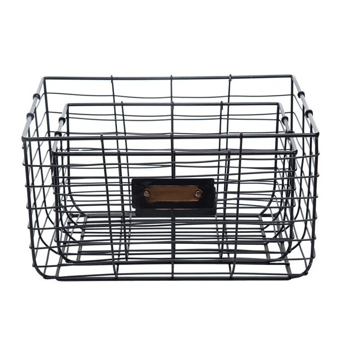 High quality Wooden Bottom Antique vintage Industrial Metal Wire Storage Basket With Handle