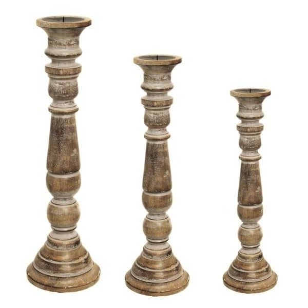 Wooden candle holder set white wash wooden candle stand set of three wooden candle holder