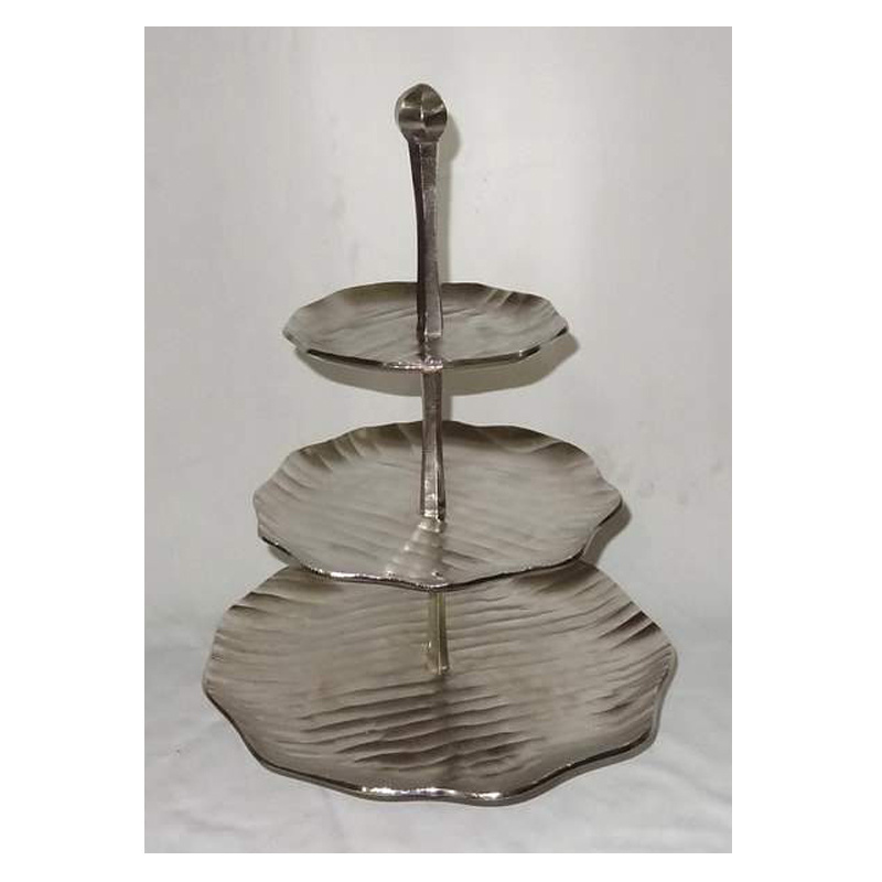 Aluminium Nickel Plated 3 Tier Forged Stem Cake Stand Modern Luxury Fancy Antique Design Decorative Wedding Cake Stand Server