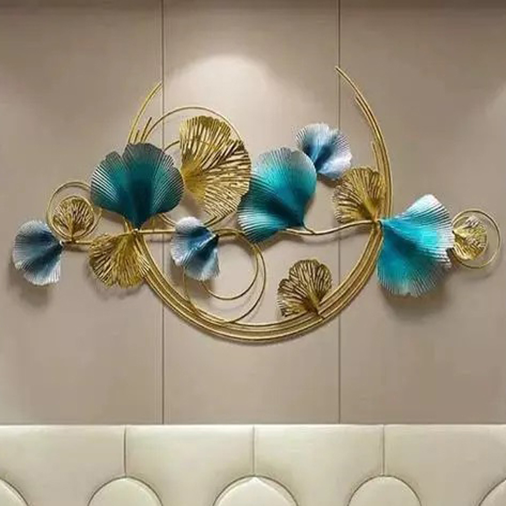 Premium Look Metal Wall Hanging Decor Gold and Green Wrought Iron Interior Living Room Frame Art Hanging Flower Metal Wall Decor