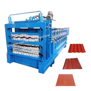 Three Layer Metal Corrugated Iron IBR Trapezoidal Roofing Panel Roof Sheet Tile Making Machinery Cold Roll Forming Machine