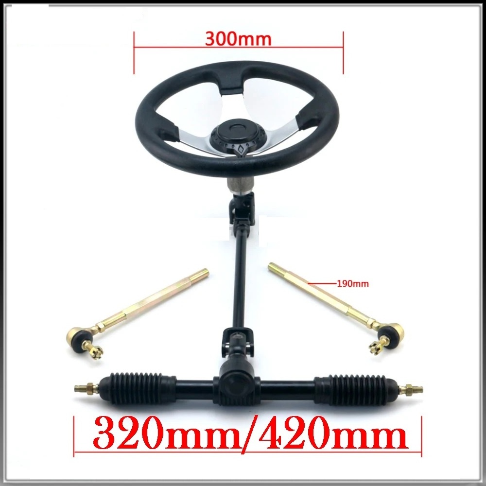 Steering Wheel Set 320mm / 420mm for 110CC Go Karting DIY Tie Rod Rack Adjustable Shaft Steering Knuckle Refires Spare Parts