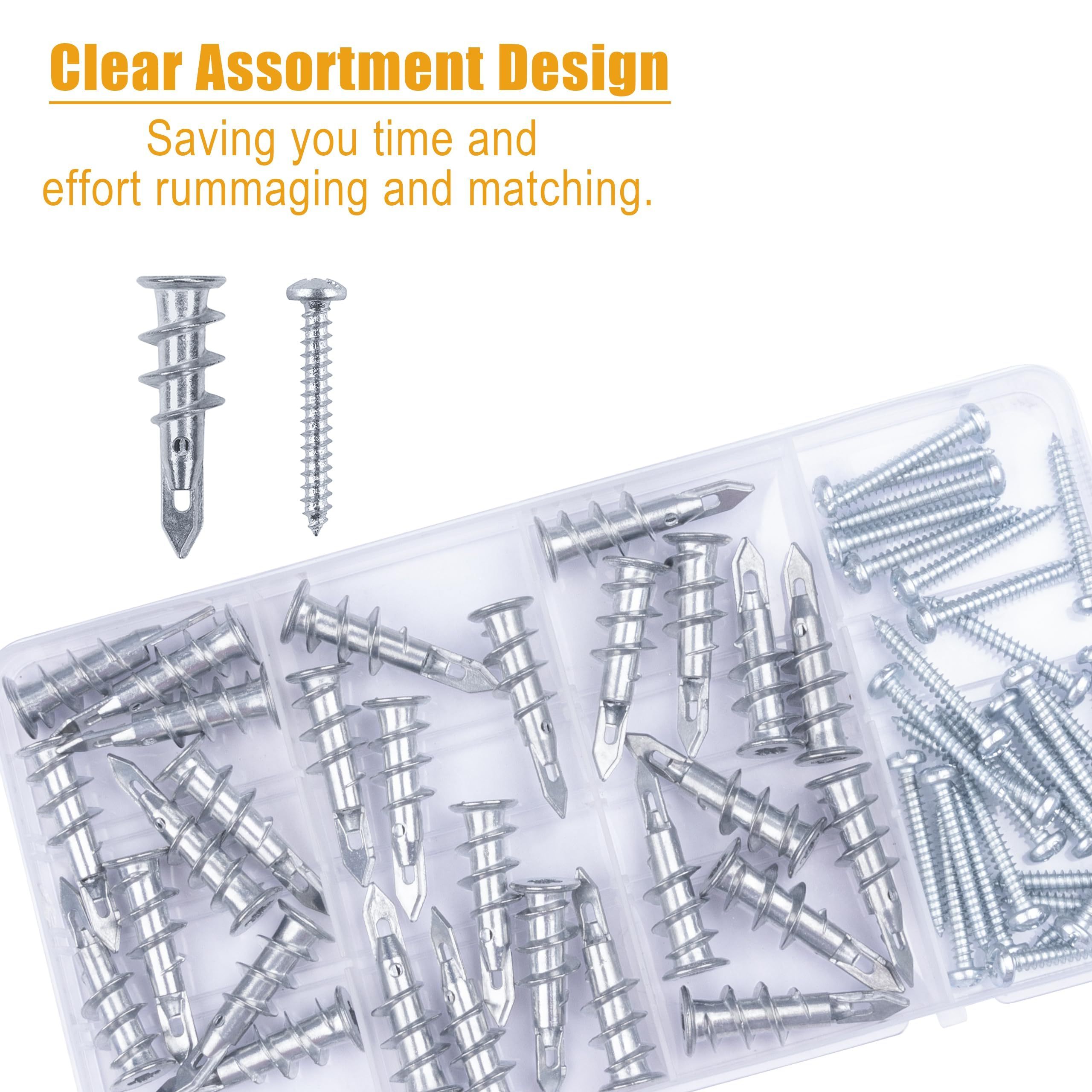 KURUI #8 Self Drilling Drywall Anchors, 100PCs Wall Anchors and Screws for Drywall, 50 Self-Tapping/Threaded Plastic Sheetrock A