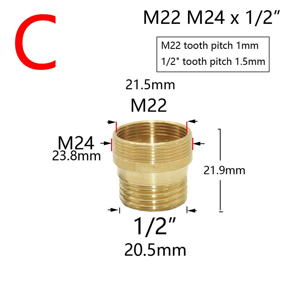 Brass Silver Water Faucet Coupler 1/2 To M16 M18 M20 M22 M24 M28 Thread Connector Fittings For Bubbler Kitchen And Bathroom