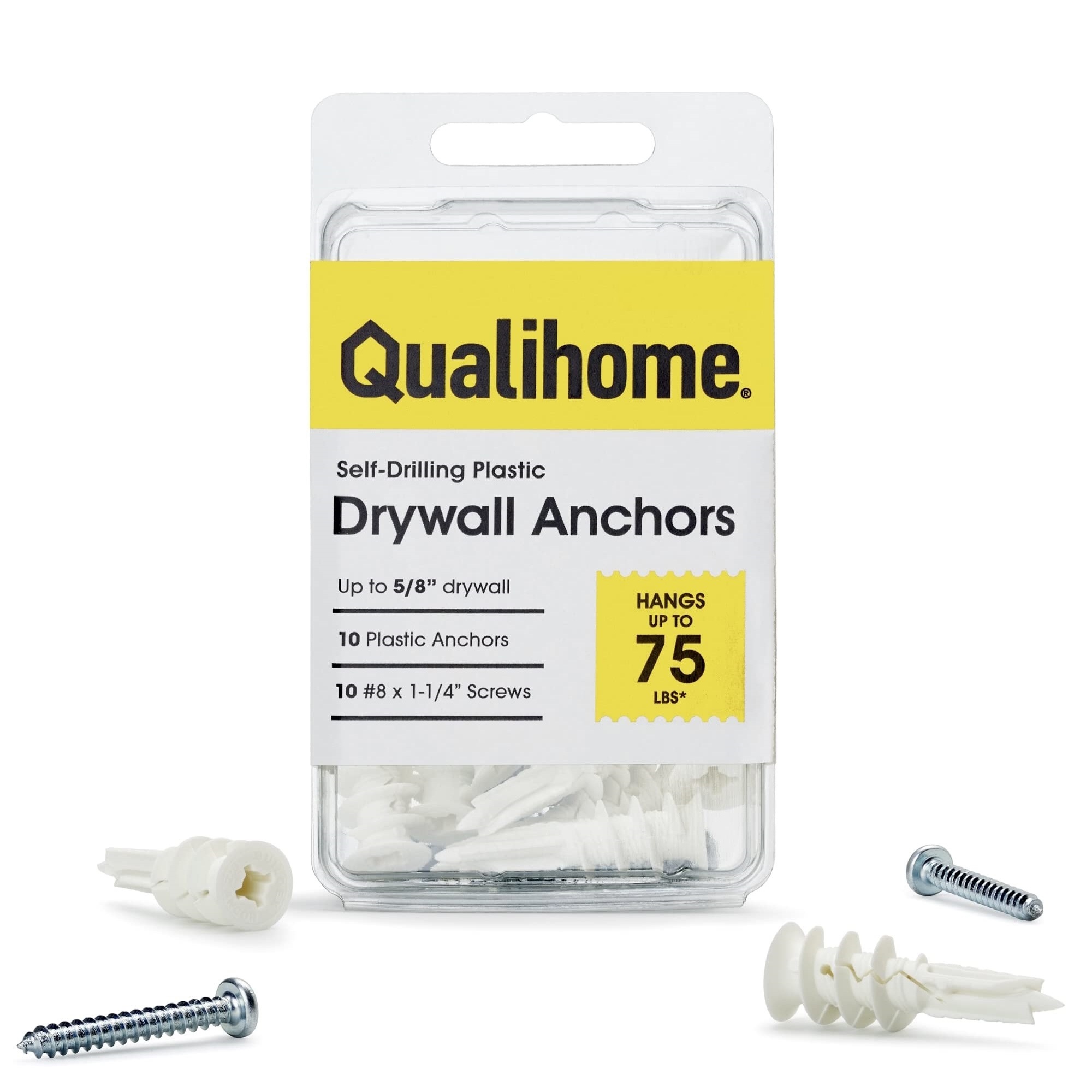 #8 Self Drilling Drywall Plastic Anchors with Screws - No Pre Drill Hole Preparation Required - 75 Lbs