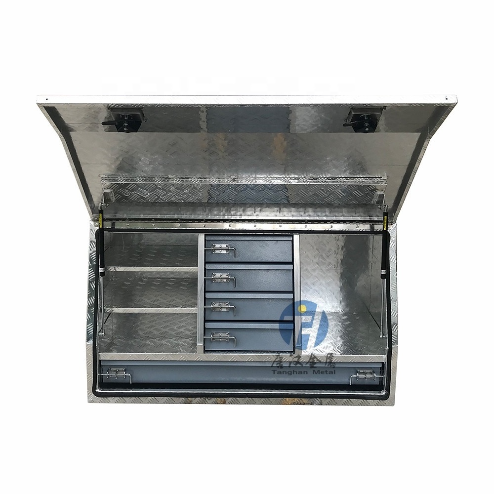 aluminum checker plate truck tool box with metal drawer