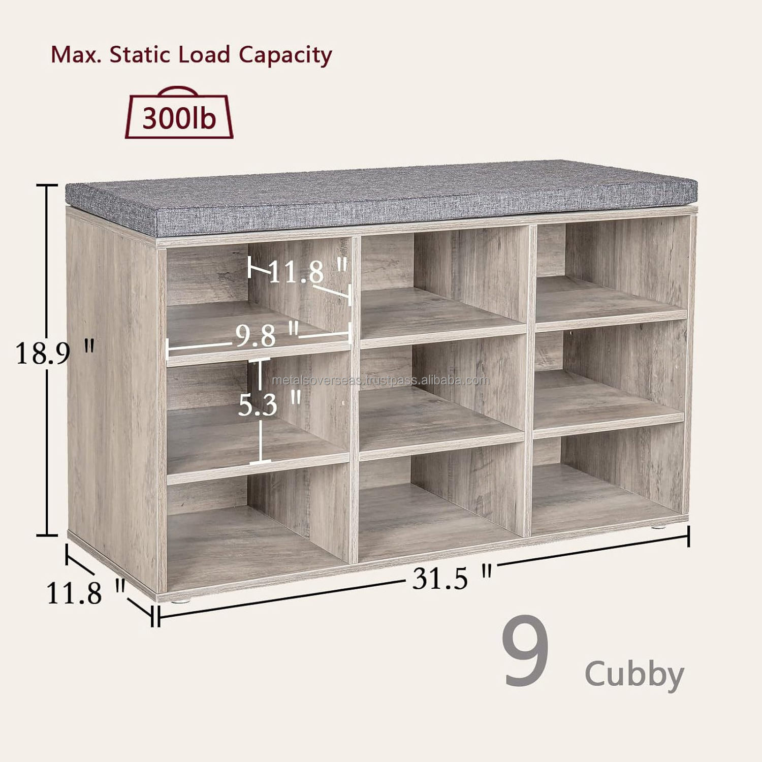 bulk supplier  Shoe Bench 9 Cubbies Shoe Organizer for Entryway Storage Bench with Cushion Cubby Shoe Rack with Adjustable Shelv