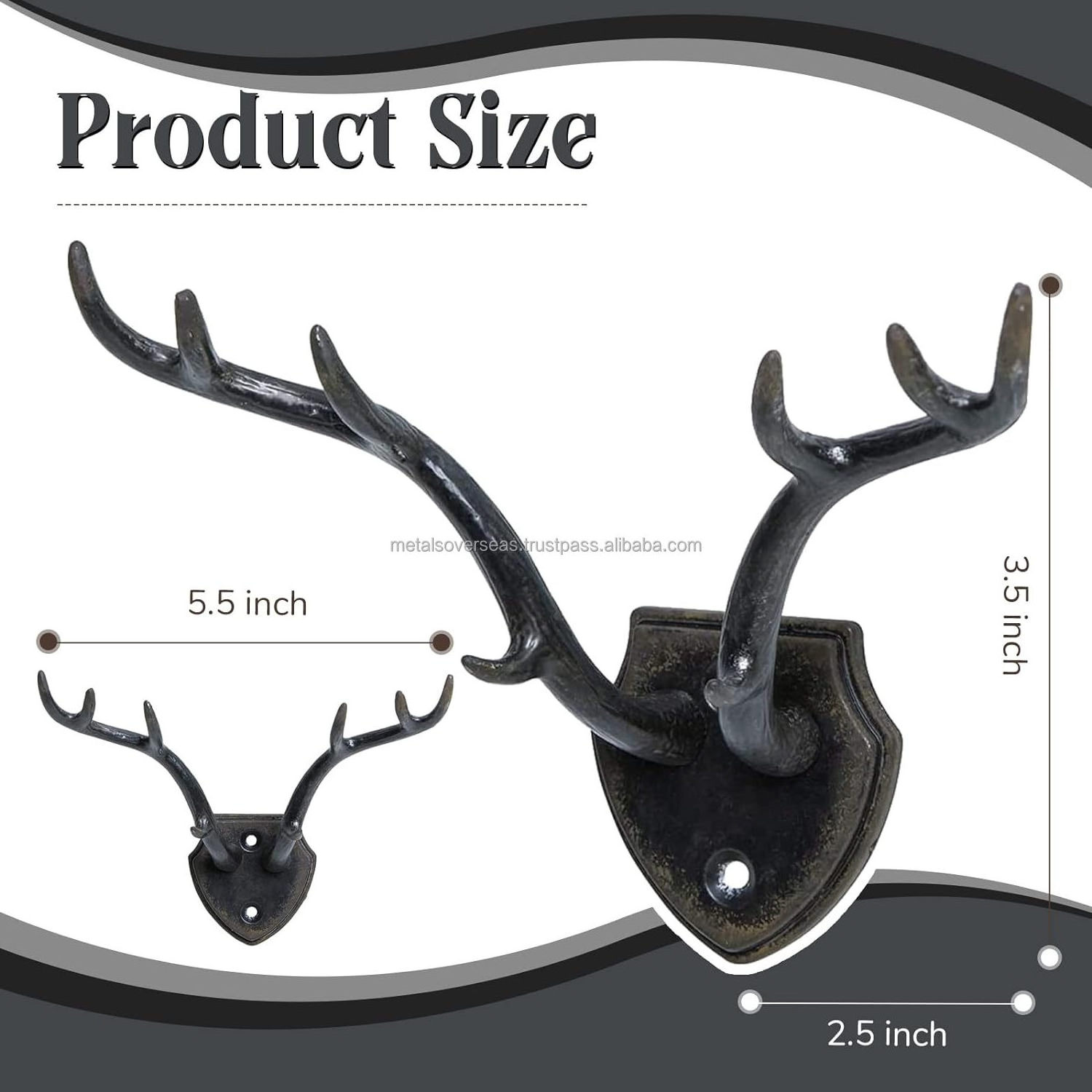 Hot sale Cast Aluminium Black Deer Antler Hooks Rustic Hooks Heavy Duty Wall Mounted Decorative Farmhouse Bedroom Living Room