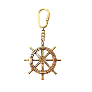 Hot Seller  Beautifully Handmade Vintage Brass Ship Wheel Locking Key Keychain Nautical Decor (Golden) Export