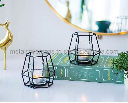 wholesale price Pillar Candle Holder Black Tea Light Candle Holders 2 Pcs Geometric Handmade By Metal Overseas