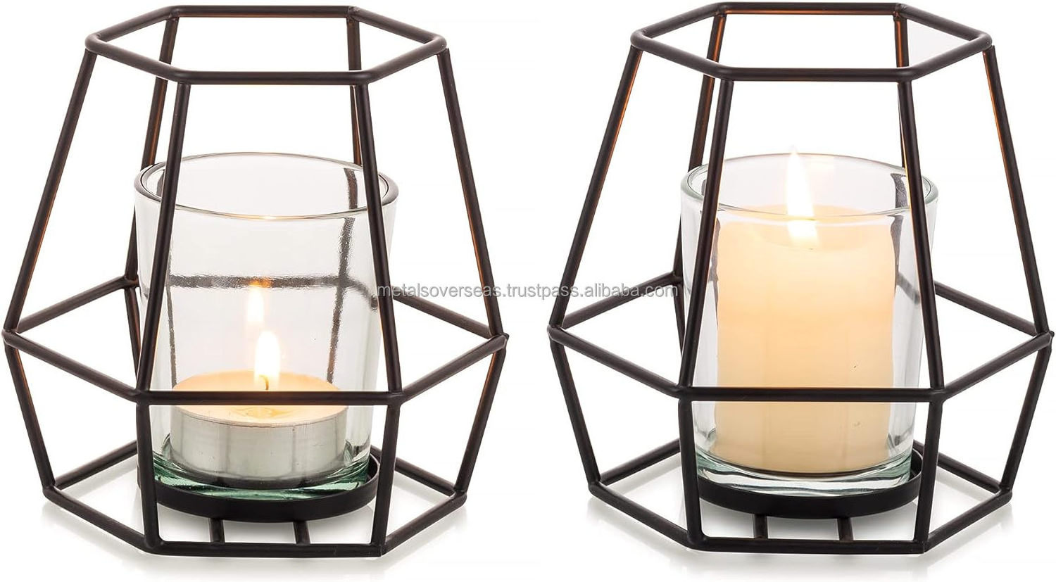 wholesale price Pillar Candle Holder Black Tea Light Candle Holders 2 Pcs Geometric Handmade By Metal Overseas