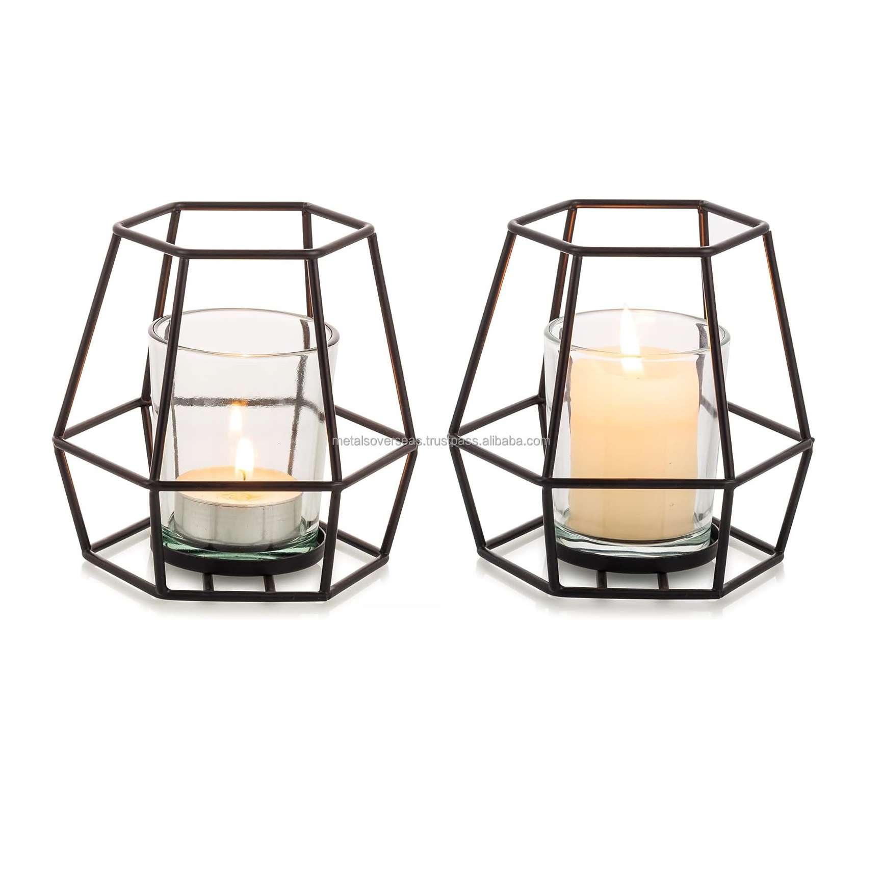 wholesale price Pillar Candle Holder Black Tea Light Candle Holders 2 Pcs Geometric Handmade By Metal Overseas