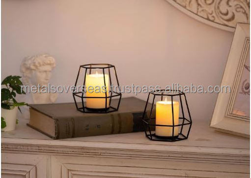 wholesale price Pillar Candle Holder Black Tea Light Candle Holders 2 Pcs Geometric Handmade By Metal Overseas