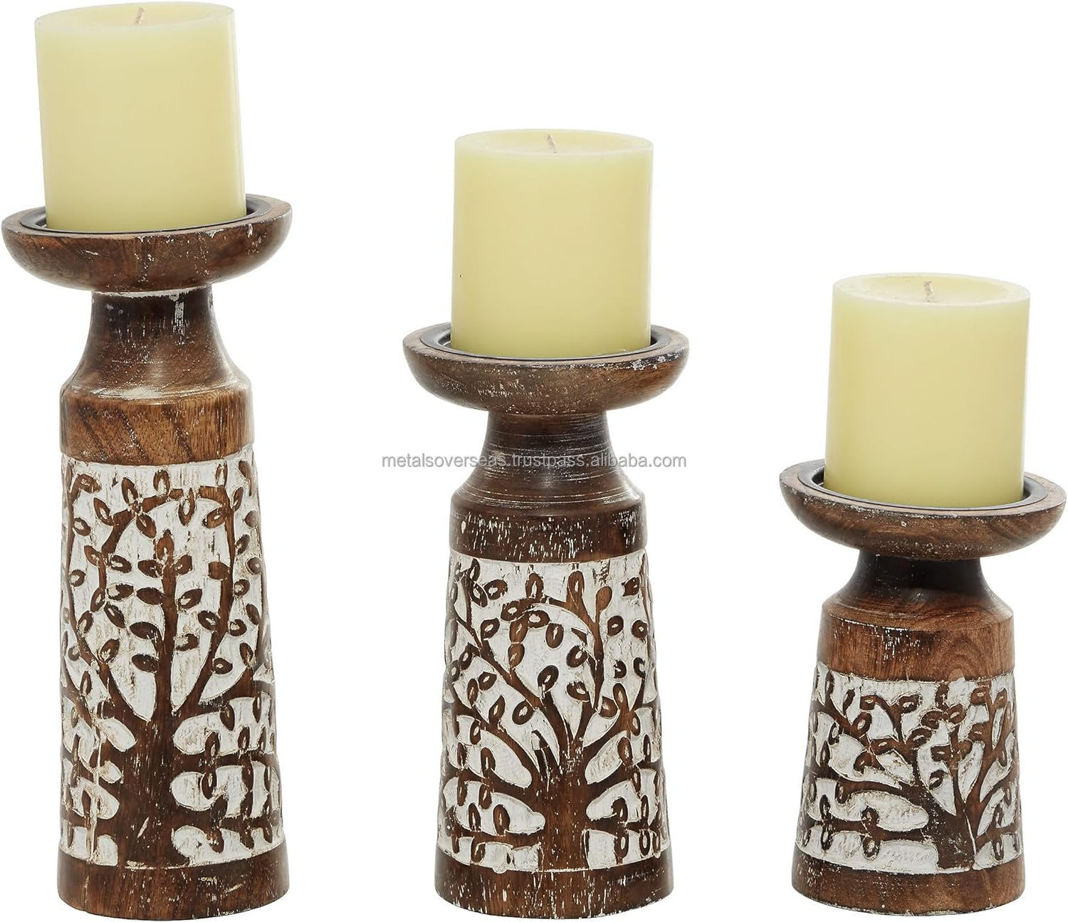 bulk supplier Mango Wood Candle Holder Set of 3 Brown Pillar Style Distressed Shaped Light S/3 Finished Traditional