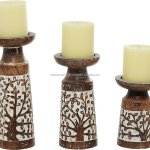 bulk supplier Mango Wood Candle Holder Set of 3 Brown Pillar Style Distressed Shaped Light S/3 Finished Traditional