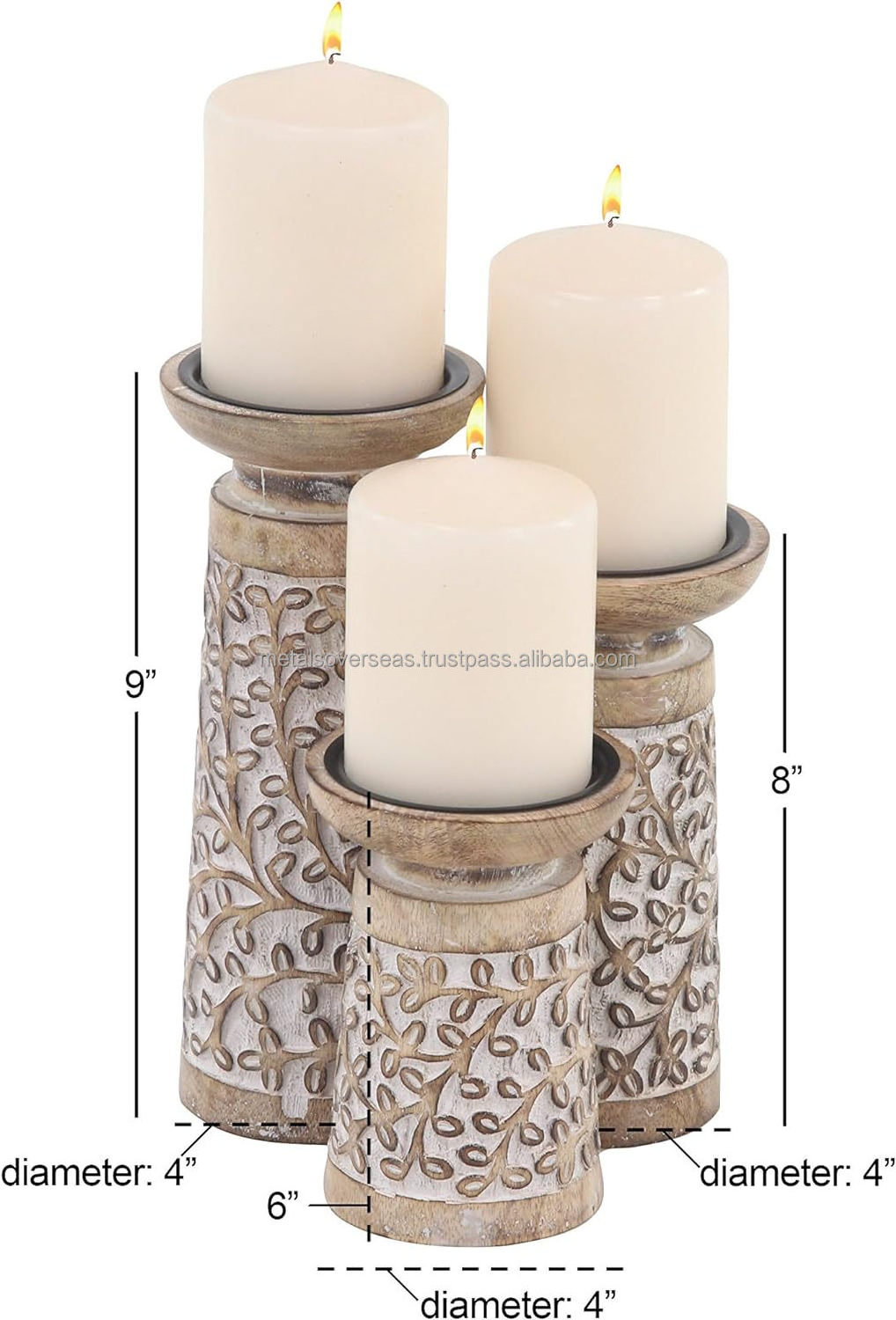 bulk supplier Mango Wood Candle Holder Set of 3 Brown Pillar Style Distressed Shaped Light S/3 Finished Traditional