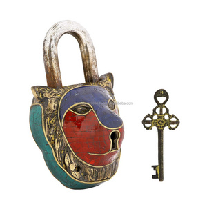 Brass Lion Lock with Stone Decoration MANUFACTURER OF INDIAN ANTIQUE BRASS PAD LOCK