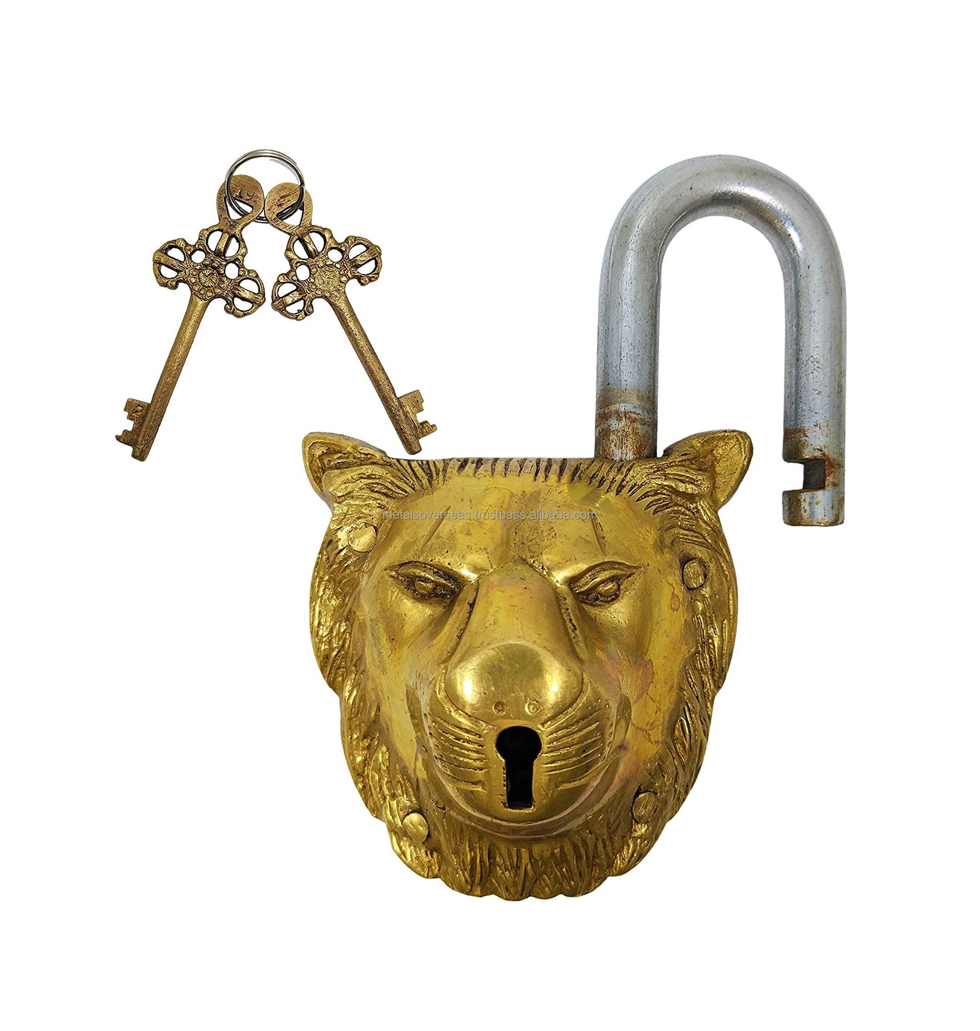 Brass Lion Lock with Stone Decoration MANUFACTURER OF INDIAN ANTIQUE BRASS PAD LOCK