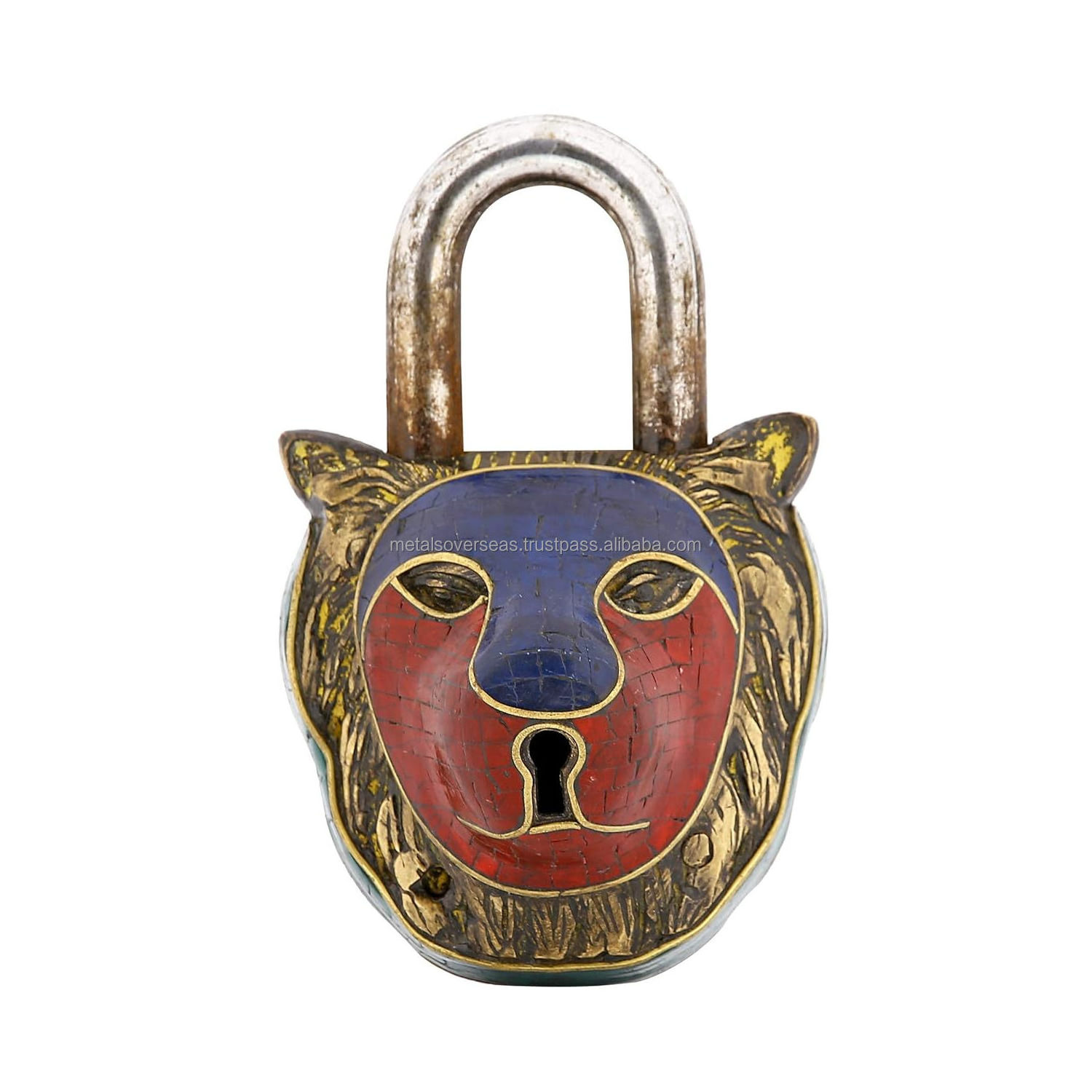 Brass Lion Lock with Stone Decoration MANUFACTURER OF INDIAN ANTIQUE BRASS PAD LOCK