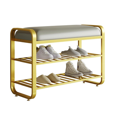 hot selling Shoe Rack Bench with Cushion Padded seat entryway Bench with Storage 3-Tier Metal Storage for entrywa