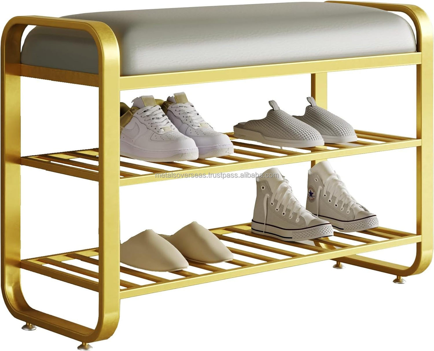 hot selling Shoe Rack Bench with Cushion Padded seat entryway Bench with Storage 3-Tier Metal Storage for entrywa