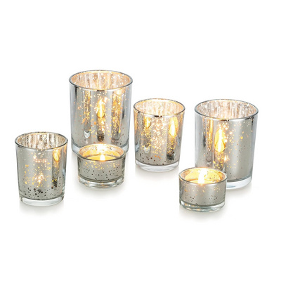 Tea Light Candle Holder Glass Tealight Holders Floating Candle Holders Votive Speckled Mercury Candle Stand set of 6