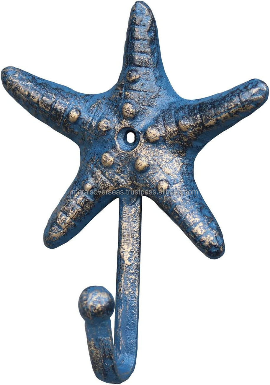 Factory supply Starfish Cast Iron Hook Decorative Wall Hanger for Keys Screw and Anchor Included made by Metal Overseas