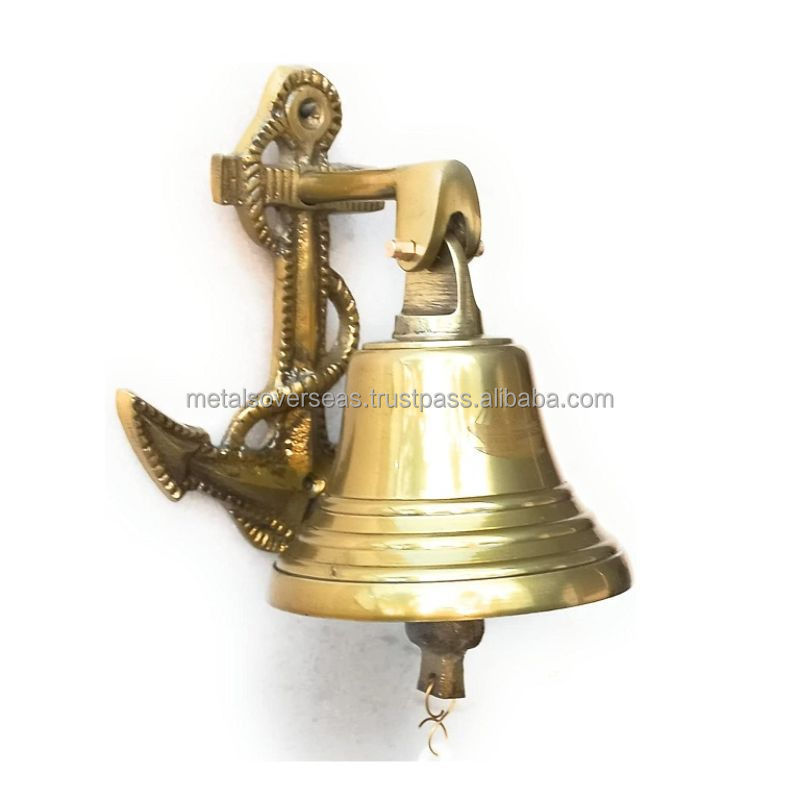 Brown Antique Brass Hand Bell with Wooden Handle Nautical Brass Ship Bell in Antique Style by Nautical Art Home