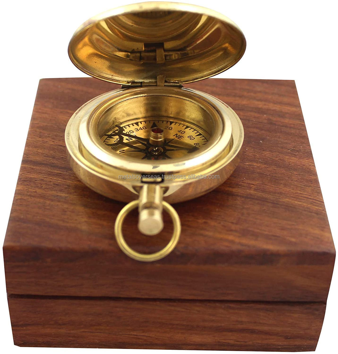 Marine Brass Large Sundial Compass wtih Wooden Box Collectible Nautical Brass Sundial with Compass Maritime Gift